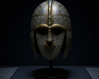 Sutton Hoo-helm 7e-eeuwse Viking-krijgerhelm, middeleeuws stalen roer, LARP-cosplaypantser