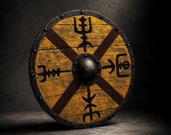 King Finehair Vikingschild handgemaakt Noors krijgerschild, draagbaar Vikingpantser, middeleeuws rond schild, LARP-cosplaydecor