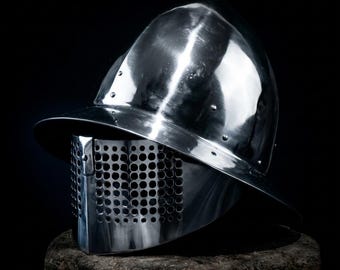 Stalen kruisvaarder ridderhelm, middeleeuwse tempeliershelm, draagbaar harnas Cosplay