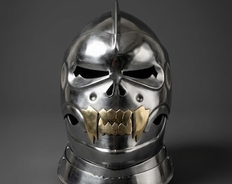 Draagbare stalen Duitse sallethelm, gotische ridderpantserhelm, LARP-cosplay