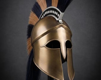 Handgemaakte Spartaanse helm, oude Griekse krijgerhelm, koning Leonidas-harnas, middeleeuwse gevechtshelm, LARP-cosplaykostuum
