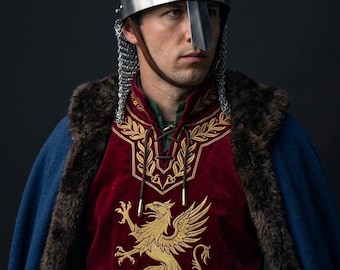 Noorse spangenhelm met maliënkolder, draagbaar stalen Vikingpantser, LARP-cosplayhelm