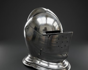 Gothic Armet Steel Knight-helm, middeleeuws integraalpantserhelm, LARP-cosplay