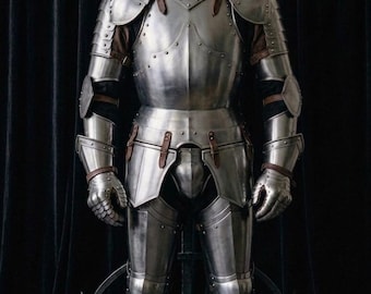 Draagbaar gotisch pantserkostuum, middeleeuws stalen ridderkostuum, LARP-cosplay