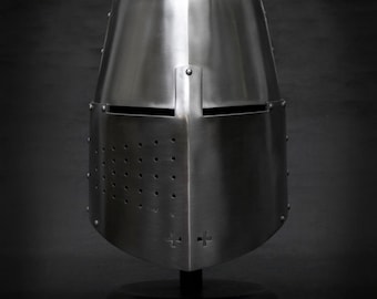 Handgemaakte stalen tempeliershelm | Middeleeuws kruisvaarderhelm voor LARP-cosplay