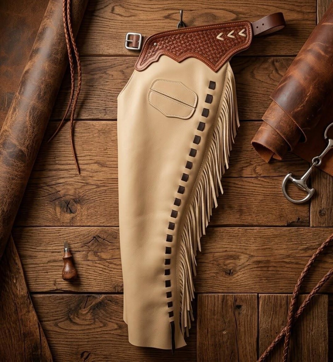 Cowhide Rodeo Chaps Handmade Native American Style Cowhide Brown Leather Chaps With Fringes ...