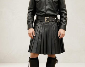 Handcrafted Genuine Black Leather Kilt: Gothic Cosplay Costume