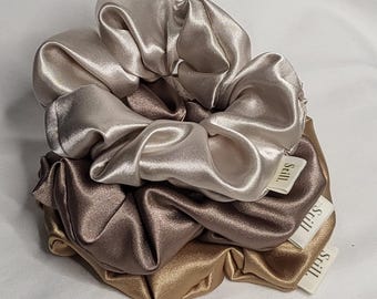 Deluxe Satin Scrunchies, Set of 3 Neutral Colour, Hair Accessories,