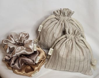 Bolsita de lino con cordón / Organizador de joyas o maquillaje / Bolsa de algodón hecha a mano / Regalo para ella /