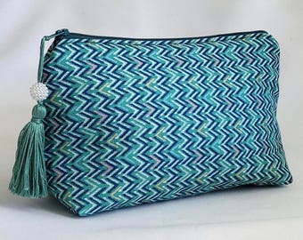 Abstract Makeup Bag, Handmade Cotton Cosmetic Pouch, Travel Toiletry Organiser, Gift for Her