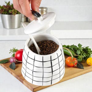 Black White Stripe Ceramic Seasoning Pot Set Salt Sugar Pepper Oil Vinegar Containers