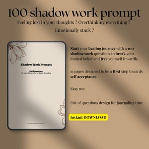 Shadow Work Journal PDF – 100 Prompts for Healing, Overthinking & Inner Child | Self Discovery Workbook, Trauma Healing Guide