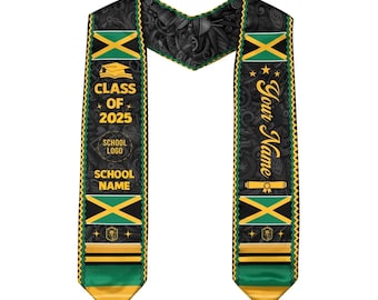 Custom Jamaica Graduation Stole, Jamaican Flag Graduation Sash, Personalized Class of 2026 Grad Gift, Jamaican American Pride Keepsake