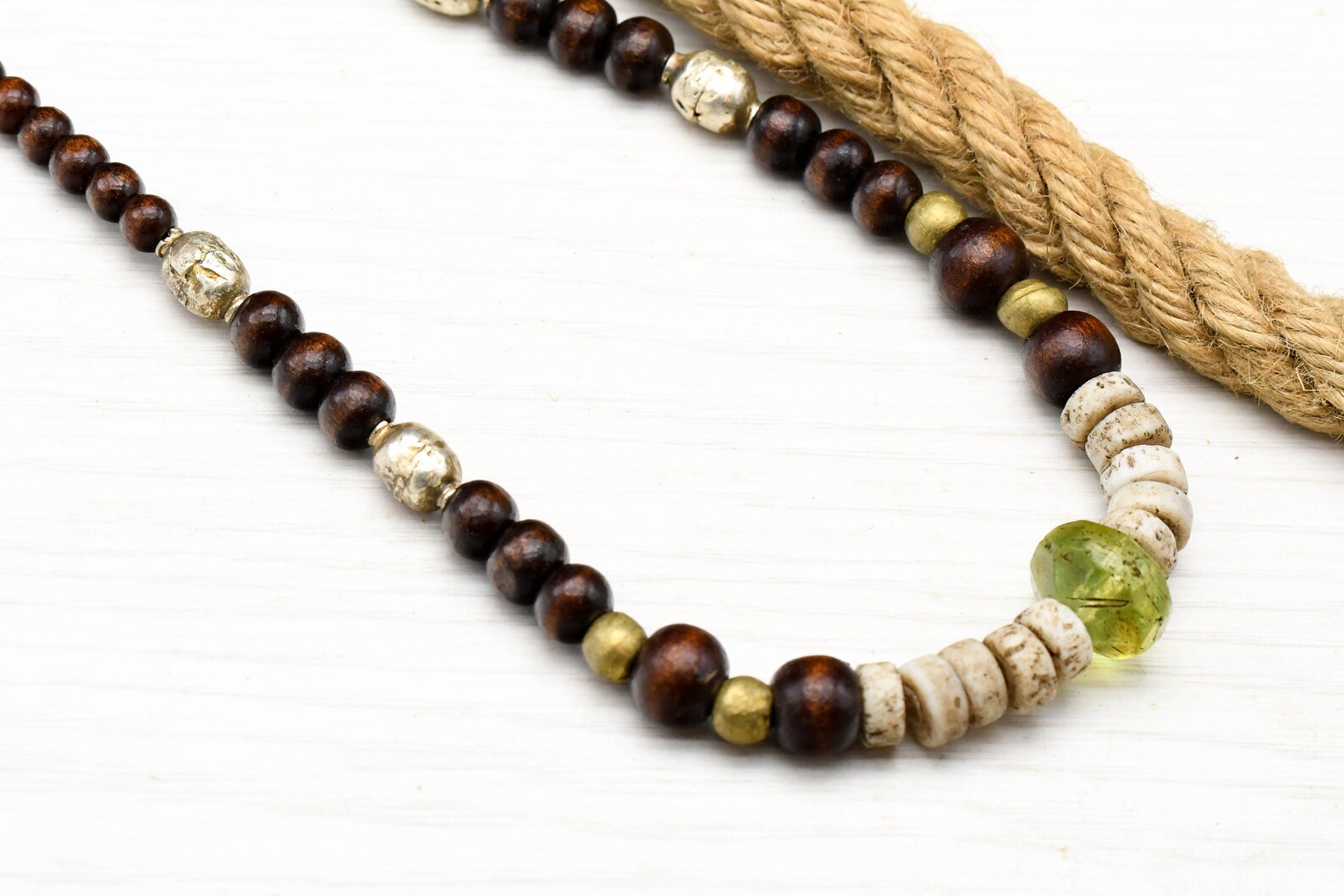 Mens Beaded Necklace White Beaded Necklace Old Glass Etsy