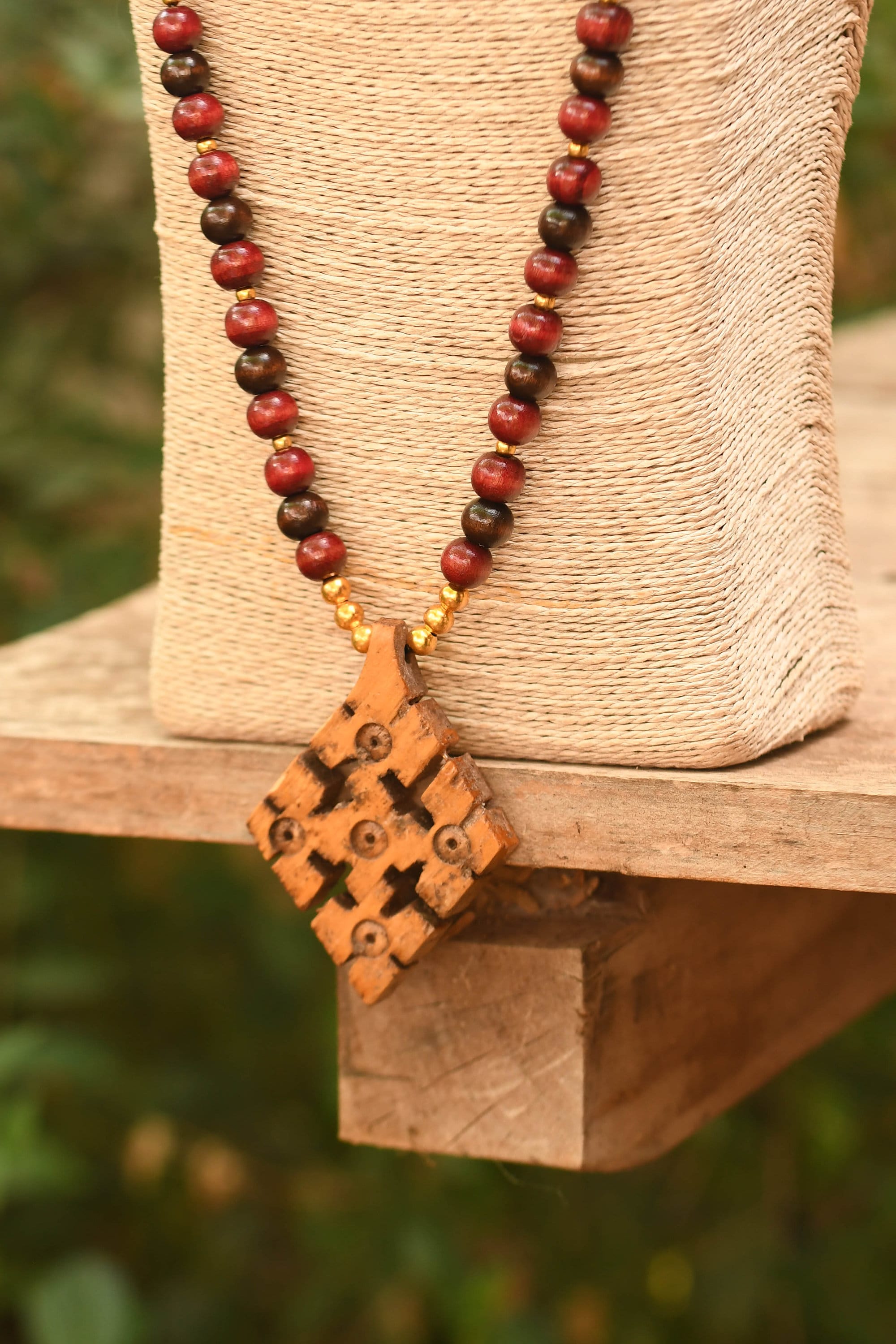 Brown Wood Cross Necklace – Red Zone