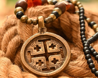 Jerusalem Kreuz, orthodoxe Halskette, alte Achat Perlen, äthiopischer Ritter Templer Kreuz, religiöser Schmuck