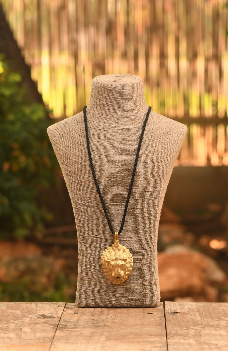 African Necklace Lion Pendant African Brass