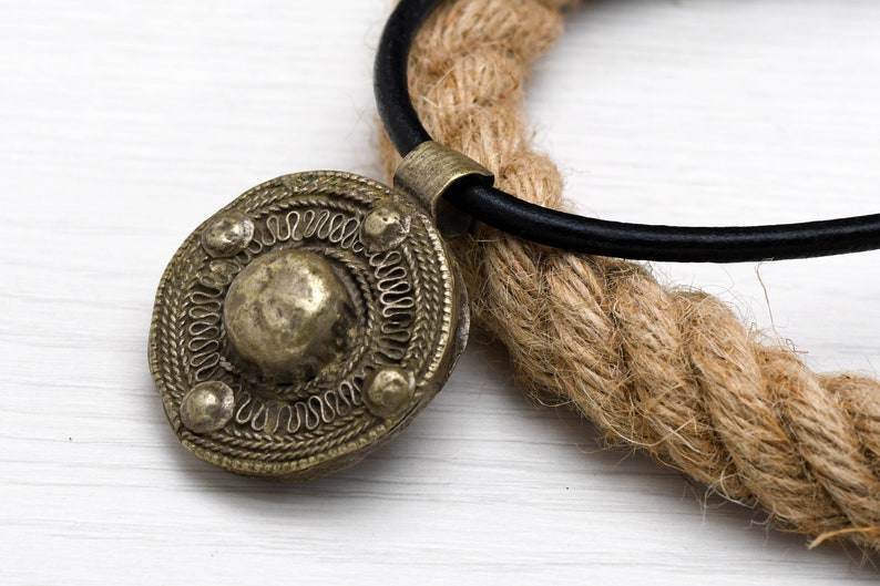 black leather cord Vintage Orthodox round silver Cross necklace pendant