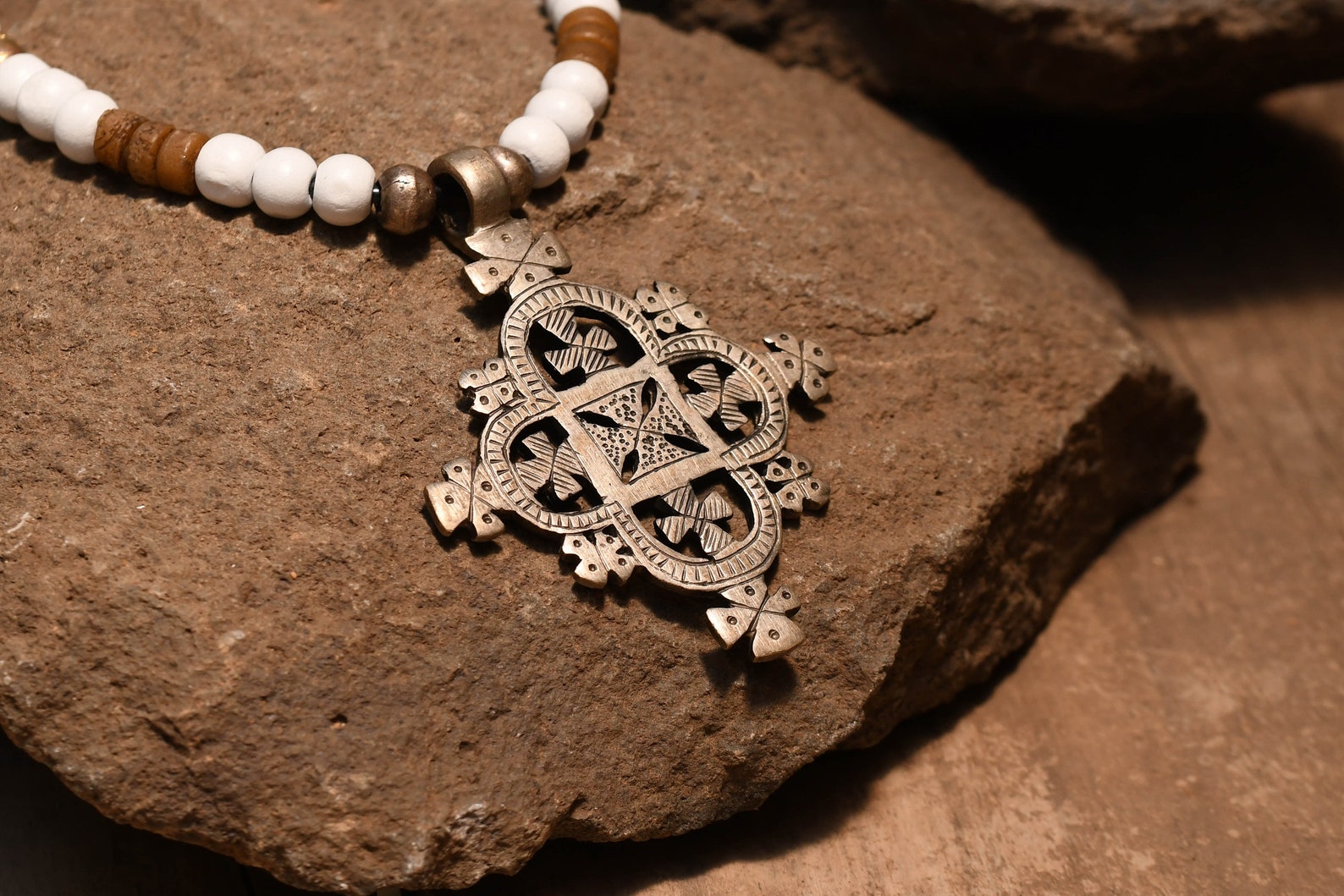 Handmade Ethiopian Orthodox Cross Necklace White Beaded Etsy