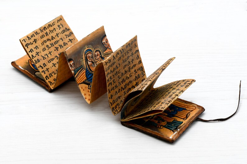 Vintage Ethiopian religious Leather Scroll book African Etsy