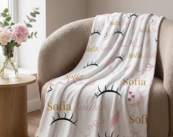 Individuelles Logo Sherpa Decke für Lash Bed | Personalisierte Salon-Decke | Spa-Fleece werfen | Kosmetikerin Branding