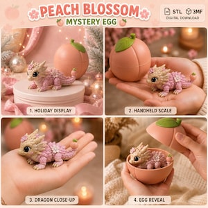 Peach Blossom Dragon & Mystery Egg STL-3MF | Articulated Flexi Dragon 3D Print Model | Fantasy Fidget Toy | Cute Blossom Dragon 3MF