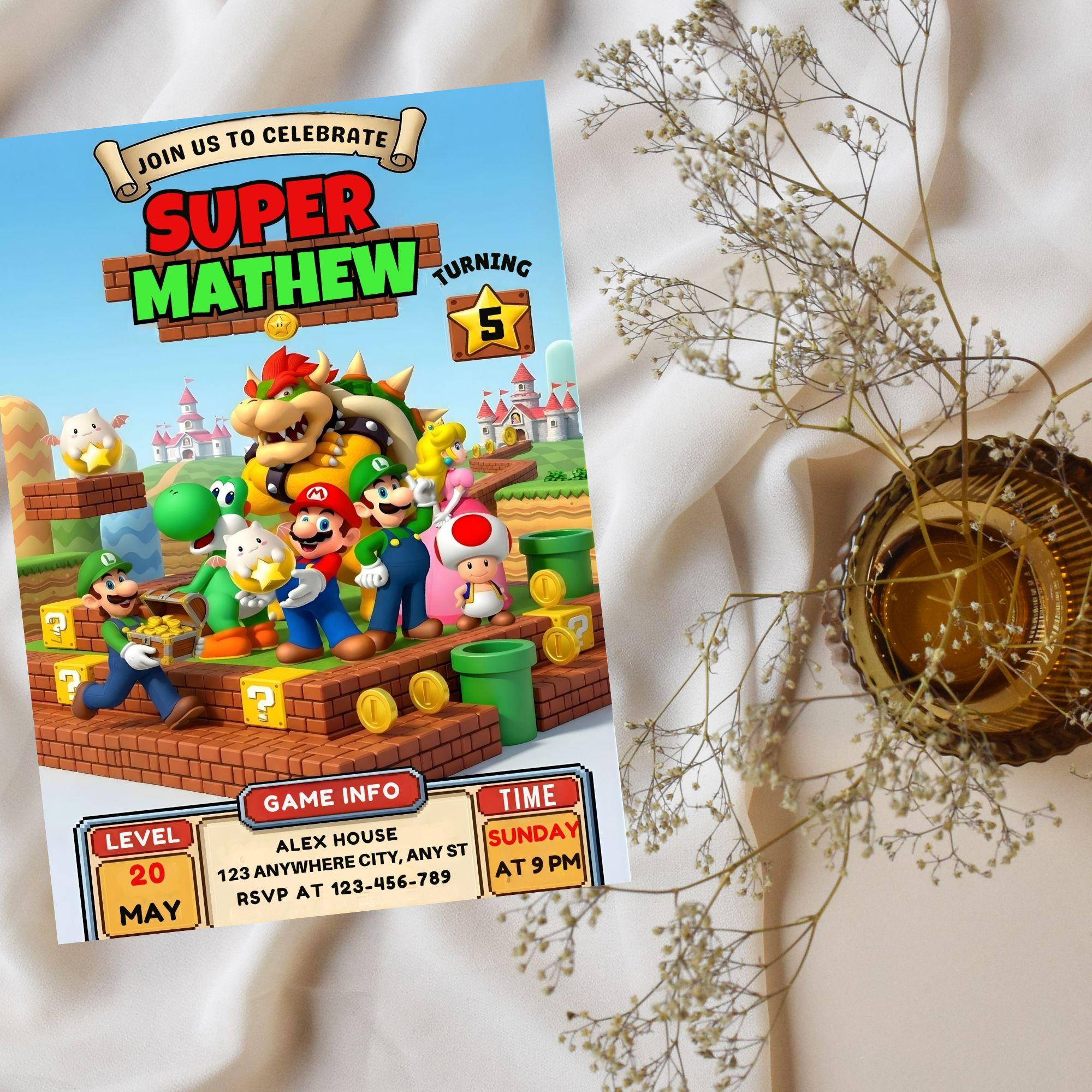 Editable Mario Bros Invitation, Super Mario Birthday Invitation ...