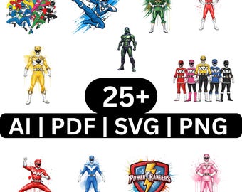 25+ Power Rangers Svg Bundle , Superhero Cut Files for Cricut Silhouette, Ranger Png Ai Pdf Designs, T Shirt Decal Instant Download