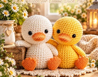 Crochet Duck Pattern PDF | Amigurumi Duck Crochet Pattern | Yellow Duck & White Duck | No Sew Crochet Plushie | Duck Animal Crochet Pattern
