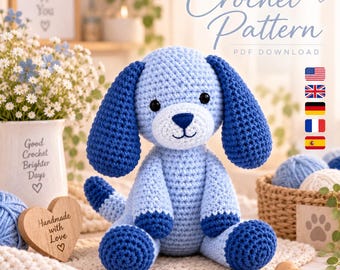 Blue Heeler Puppy Amigurumi Crochet Pattern, Cartoon Blue Dog Crochet Pattern, Stuffed Animal Crochet PDF, Amigurumi Dog Crochet Pattern