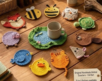 Crochet Coaster Pattern Bundle 11 in 1, Animal Crochet Pattern Cup Holder, Amigurumi Style, Beginner Friendly PDF,Easy Crochet Pattern Set