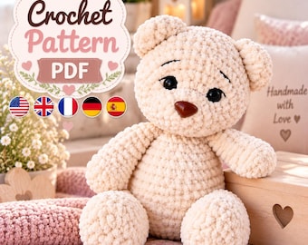 Beginner Crochet Bear Pattern | 9-inch Plush Teddy (PDF Download)