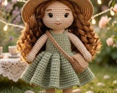 Crochet Doll Pattern PDF, Amigurumi Doll Pattern, Crochet Girl Doll in Sage Dress, Easy Doll Pattern DIY Crochet Tutorial, Handmade Doll PDF