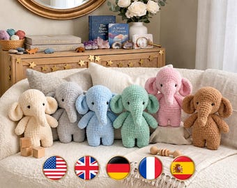 Crochet Elephant Pattern PDF | Amigurumi Elephant Doll | Stuffed Plush Elephant Toy | New Baby Gift | Digital Download