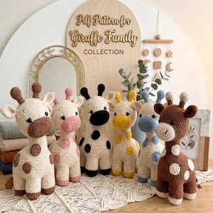 Virkat giraffmönster med amigurumi, gosedjur med låg sömnad, bohemisk barnkammardekor, gör-det-själv-babypresent, enkel safari-zoo PDF direktnedladdning