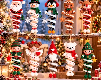 10 Christmas Spiral Ornaments Crochet Pattern Bundle PDF | Santa, Snowman, Penguin, Gingerbread, Reindeer & Gnome