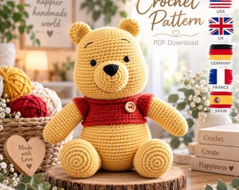 Bear Crochet Pattern PDF | Amigurumi Teddy Bear Pattern with Bees & Honey Pot | Plush Bear Photo Tutorial