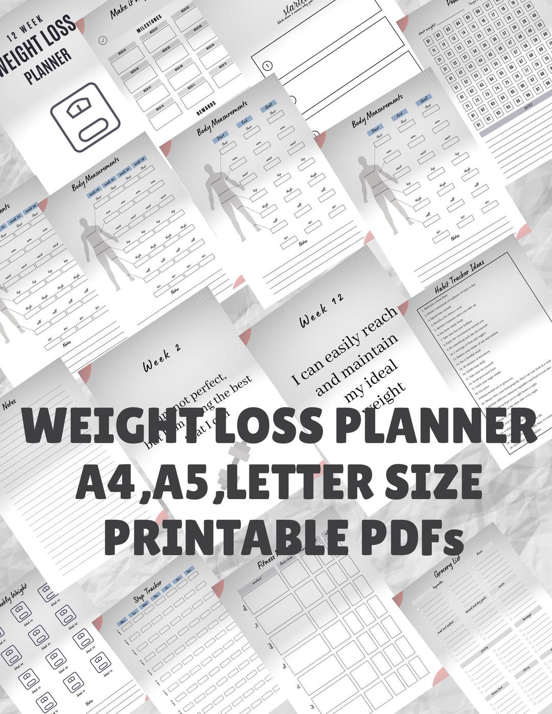 12 Week Weight Loss Planner, Printable Health Fitness Planner, Workout ...