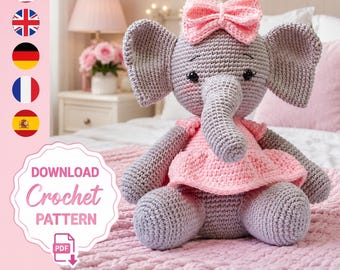 Amigurumi Elephant Crochet Pattern | 20cm Stuffed Animal (PDF Download)