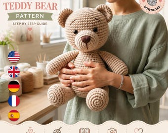 Bear Crochet Pattern PDF, Easy Teddy Bear Amigurumi Tutorial for Beginners