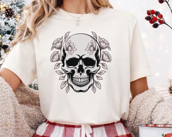Floral Skull SVG Cut File| Cricut & Silhouette Design | Floral Skull PNG Clipart, Skull and Roses DXF,Digital File, Instant Digital Download