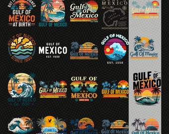Gulf of Mexico Retro Beach PNG, Vintage Travel Sublimation Design, Sunset Palm Trees Digital Download, Coastal Vacation Shirt Art
