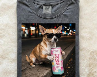 Chihuahua Dog PNG, Cool Sunglasses Energy Drink Clipart, Funny Chihuahua Sublimation Digital Download PNG, Pet Lover Gift