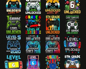 Level Unlocked Grade Png Bundle, Gamer Schule Png digitaler Download, Jungen Spiel Sublimation Design, Zurück zu Schule Png