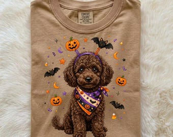 Cockapoo Halloween PNG, Süßer gruseliger Hund PNG, Kürbisfledermaus-Welpe Shirt Design, Herbst Sublimation Digitaler Download