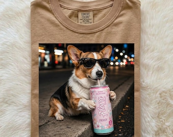 Corgi Dog PNG, Cool Sunglasses Energy Drink Clipart, Funny Corgi Sublimation Digital Download PNG, Pet Lover Gift