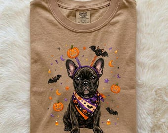 Französische Bulldogge Halloween PNG, süßer gruseliger Hund PNG, schwarzer Frenchie Kürbis Fledermaus-Shirt Design, Herbst Sublimation digitaler Download