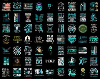 PTSD Support PNG Bundle | Mental Health Clipart | Awareness Ribbon & Warrior Designs