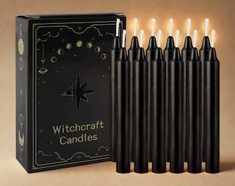 12pc Black Chime Taper Candles, Gothic Halloween Party Decor, Wiccan Altar Supplies