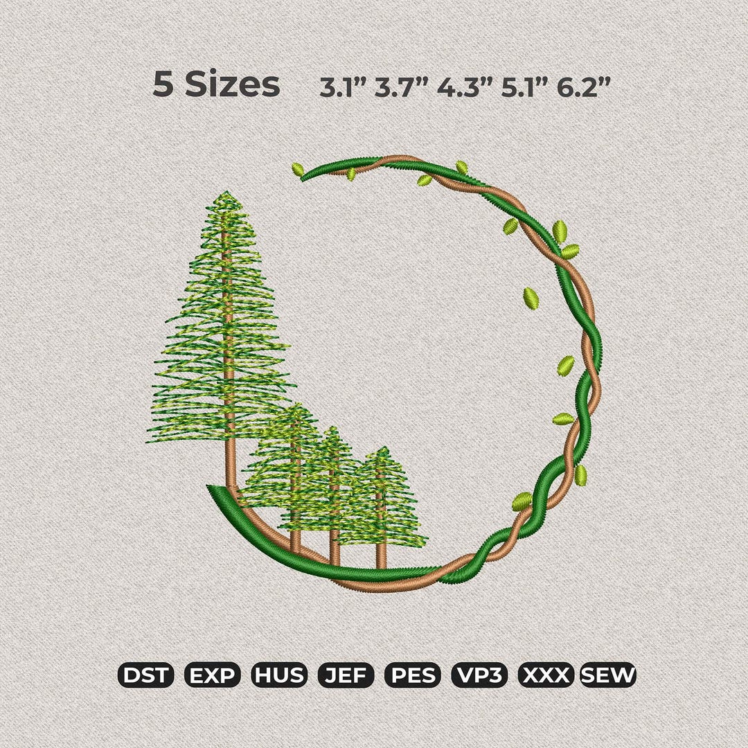Pine Tree Wreath Embroidery Design, Forest Crest Machine Pattern ...